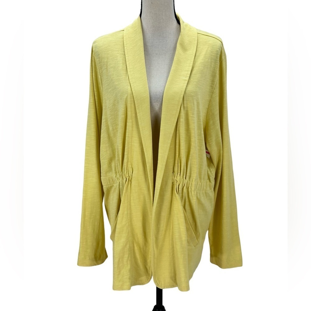 Caslon Long Sleeve Collared Adjustable Waist Open Front Cardigan - Yellow - XL